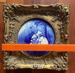 Antique Victorian Royal Doulton Porcelain Plaque Blue Children-Gilt Frame