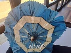 Antique Victorian Silk & Wooden Folding Parasol Umbrella AS IS- Childs