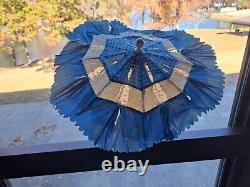 Antique Victorian Silk & Wooden Folding Parasol Umbrella AS IS- Childs