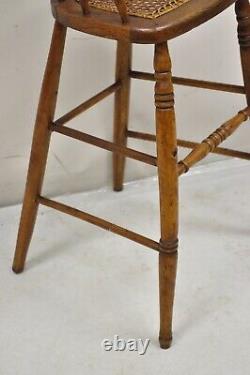 Antique Victorian Small Child's Oak Wood Spindle Cane Seat High Chair
