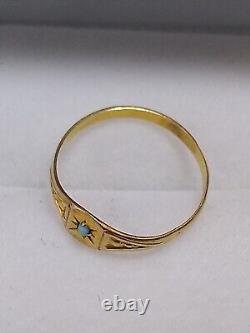 Antique Victorian Solid 14K Turquoise Baby Child Ring