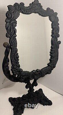 Antique Victorian Vanity TableTop Mirror Ornate Cast Iron Floral Vintage English