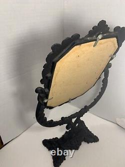 Antique Victorian Vanity TableTop Mirror Ornate Cast Iron Floral Vintage English