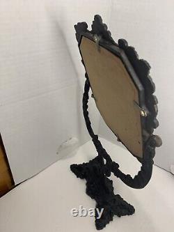 Antique Victorian Vanity TableTop Mirror Ornate Cast Iron Floral Vintage English