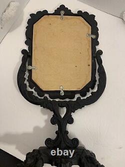 Antique Victorian Vanity TableTop Mirror Ornate Cast Iron Floral Vintage English