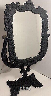 Antique Victorian Vanity TableTop Mirror Ornate Cast Iron Floral Vintage English