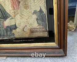 Antique Victorian Walnut Framed Needlework of Mary & Child