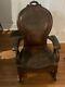 Antique Victorian Walnut Wood Leather Upholstered Small Child Rocking Chair