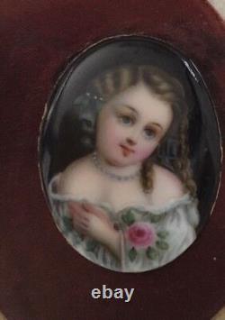 Antique Viintage Victorian Girl Beautiful Child Miniature on Porcelain