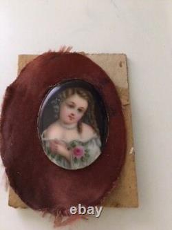 Antique Viintage Victorian Girl Beautiful Child Miniature on Porcelain