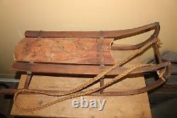 Antique Vintage 1800's Victorian Child's Wood Snow Sled Painted Deer Stag Toy