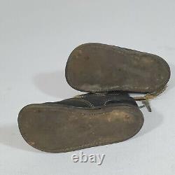 Antique Vintage Black Leather Toddler Baby Lace Up Shoes Boots Grunge Old Props