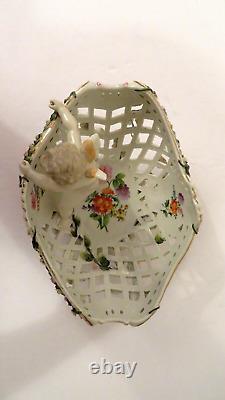 Antique Von Schierholz Dresden German Porcelain 10x10x7 Cherub Bowl Vase Basket