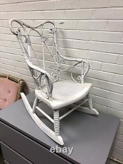 Antique Vtg Victorian Child's Children's Wicker Rocker Ornate White Beauty