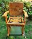 Antique Wood Child's Rocker Rocking Chair, Leather Back & Seat