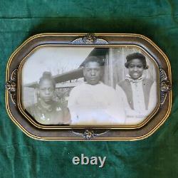 Antique Wood Gesso Convex Domed Glass Picture Frame African American Children