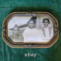 Antique Wood Gesso Convex Domed Glass Picture Frame African American Children