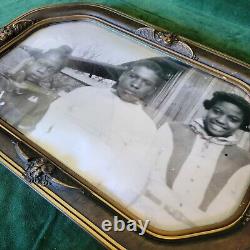 Antique Wood Gesso Convex Domed Glass Picture Frame African American Children