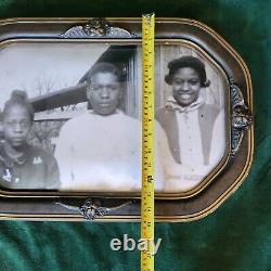 Antique Wood Gesso Convex Domed Glass Picture Frame African American Children