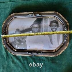 Antique Wood Gesso Convex Domed Glass Picture Frame African American Children