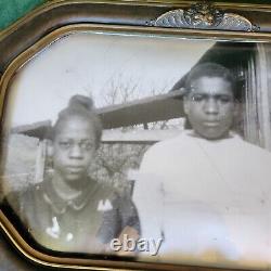 Antique Wood Gesso Convex Domed Glass Picture Frame African American Children