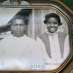 Antique Wood Gesso Convex Domed Glass Picture Frame African American Children