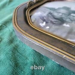 Antique Wood Gesso Convex Domed Glass Picture Frame African American Children