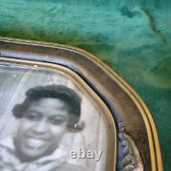 Antique Wood Gesso Convex Domed Glass Picture Frame African American Children