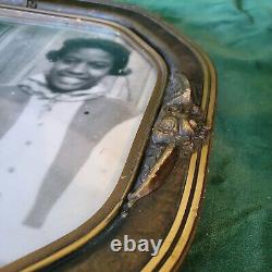 Antique Wood Gesso Convex Domed Glass Picture Frame African American Children