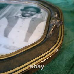 Antique Wood Gesso Convex Domed Glass Picture Frame African American Children