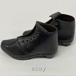Antique children's handmade leather Shoes Boots clogs 1890s Victorian Black