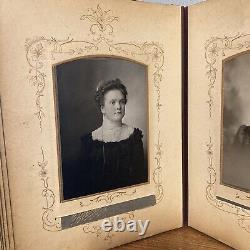 Antique circa 1870s Leather Victorian Photo Album with Photos Wedding / Children