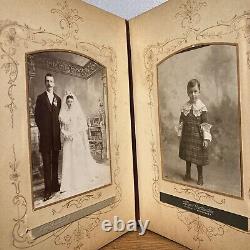 Antique circa 1870s Leather Victorian Photo Album with Photos Wedding / Children