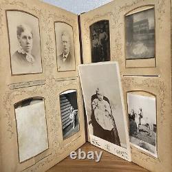 Antique circa 1870s Leather Victorian Photo Album with Photos Wedding / Children