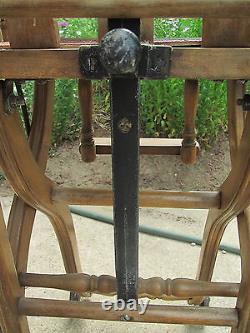 Antique oak & chestnut press back W slats 39H child's Hi Chair-conv.to stroller