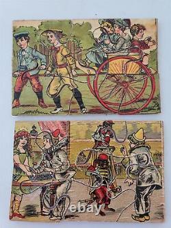 Antique victorian DISSECTED PUZZLE wood jigsaw 4 PIX litho art children monkey