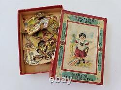 Antique victorian DISSECTED PUZZLE wood jigsaw 4 PIX litho art children monkey