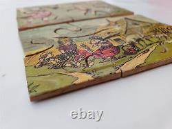 Antique victorian DISSECTED PUZZLE wood jigsaw 4 PIX litho art children monkey