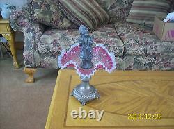 Brides Basket Compote Antique Cranberry Ruffled Victorian Pewter Child Statue