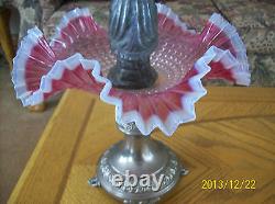 Brides Basket Compote Antique Cranberry Ruffled Victorian Pewter Child Statue