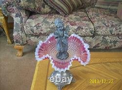 Brides Basket Compote Antique Cranberry Ruffled Victorian Pewter Child Statue