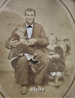 C1860 antique victorian WOOD FRAME ornate ENHANCED PHOTOGRAPH father children