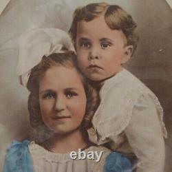 Charming Late 19th Century Crayon Portrait of Children in Gilt Frame