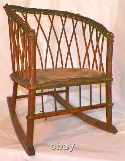 Childs Wicker Rocker Rocking Chair Wood Seat & Runners Antique TO RESTORE Sweet