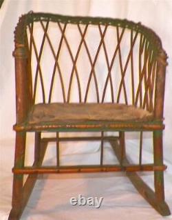 Childs Wicker Rocker Rocking Chair Wood Seat & Runners Antique TO RESTORE Sweet