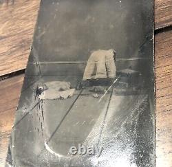 Daisy's Place Unusual Tintype Photo Child's Clothes & Shoes Memorial Scene