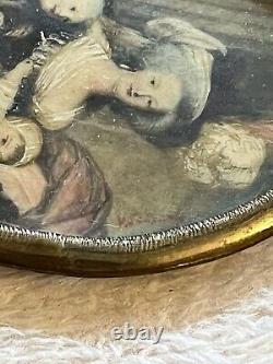 French Portrait Miniature From Late Victorian Era Mother & Children Brass Frame
