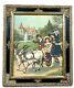 German Lithograph Framed Print Children Goat Cart Carriage Victorian Wall Art