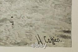 HECTOR CAFFIERI 1847-1932 Antique Original SIGNED Victorian ENGRAVING Water Polo