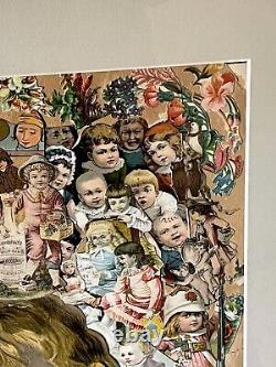 Large 18Antique Victorian Folk Art Framed Decoupage Collage 1890-1895